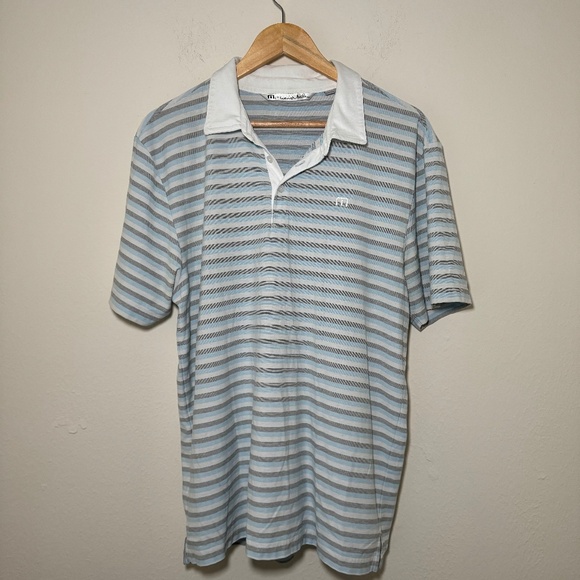 Travis Mathew Polo Shirt Men's LG White Striped Performance Golf Casual - Picture 1 of 6